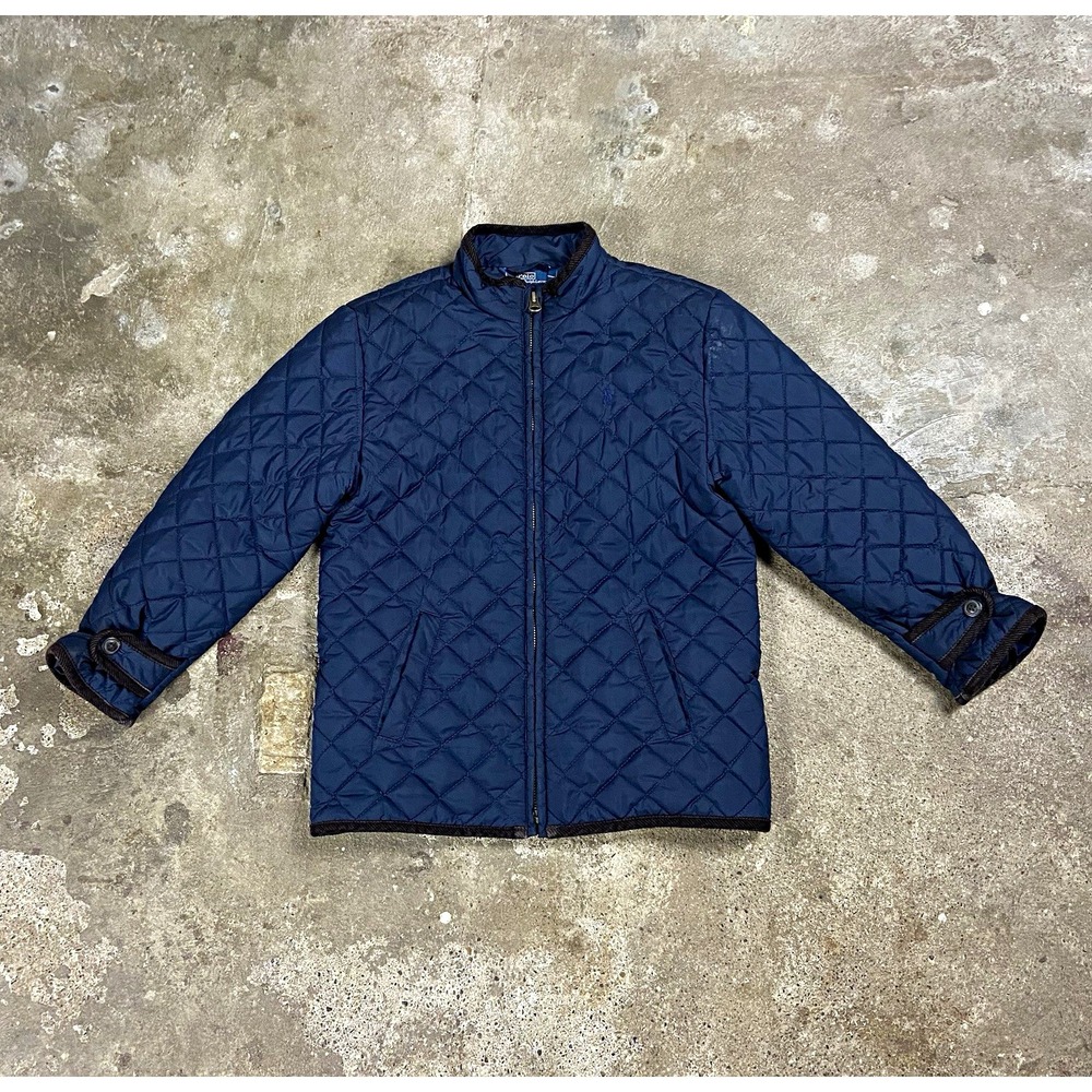 Polo Ralph Lauren Quilted Puffer Jacket Youth Size 7 Blue Full Zip Pony Logo